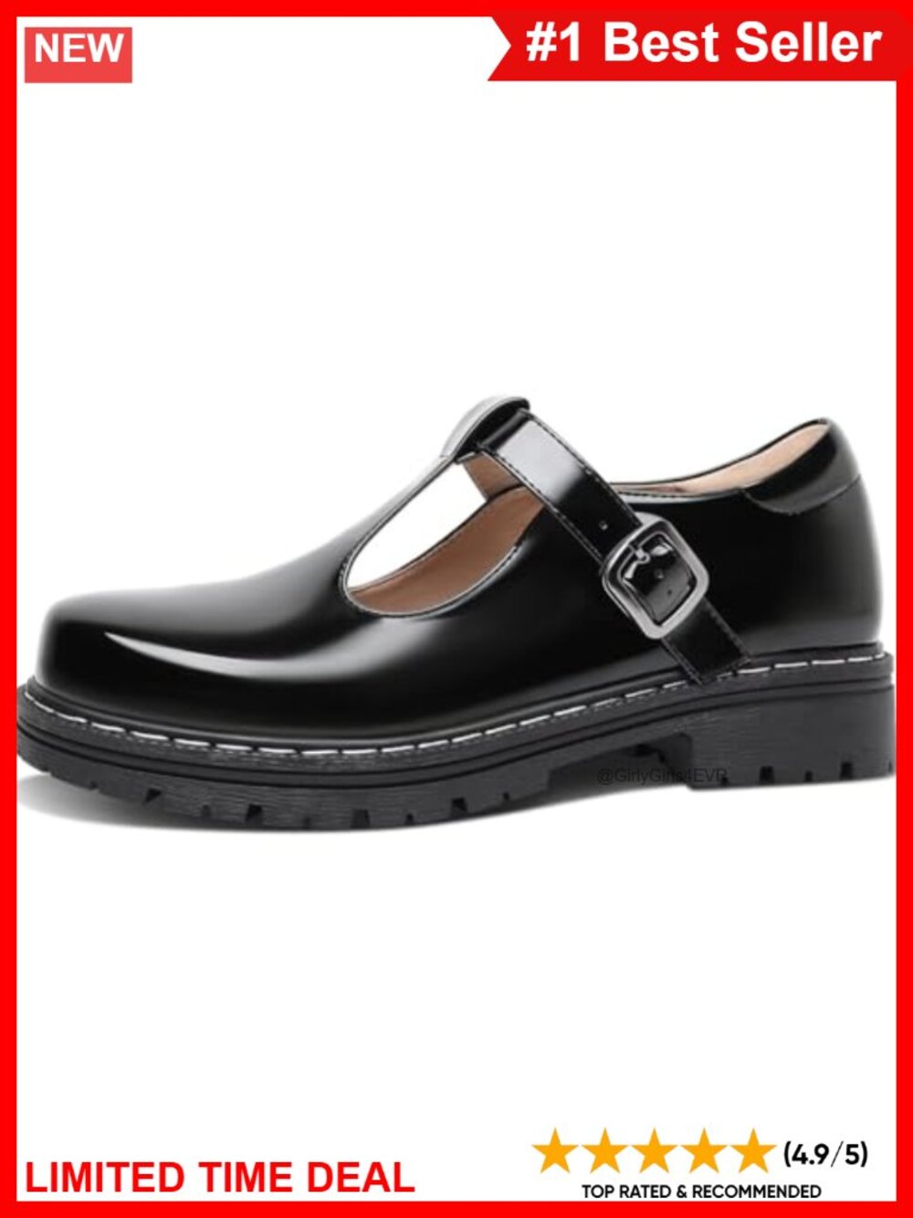 Mary Jane T-Strap Oxford Shoes Round Toe Flat Comfort Adjustable Ankle Strap